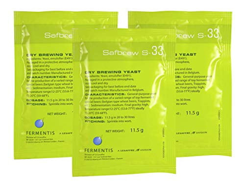 3 Packs Of Safbrew S-33 Dry Yeast 11.5g