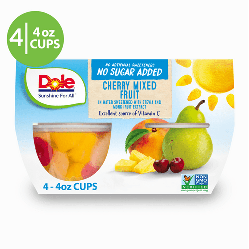 Dole Fruit Bowls No Sugar Added Cherry Mixed Fruit In 100% Fruit Juice, 4 Oz Bowls, 4 Cups Of Fruit