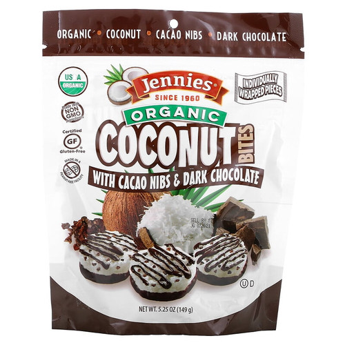 Jennies Macaroons, Organic Coconut Bites, With Cacao Nibs & Dark Chocolate, 5.25 Oz