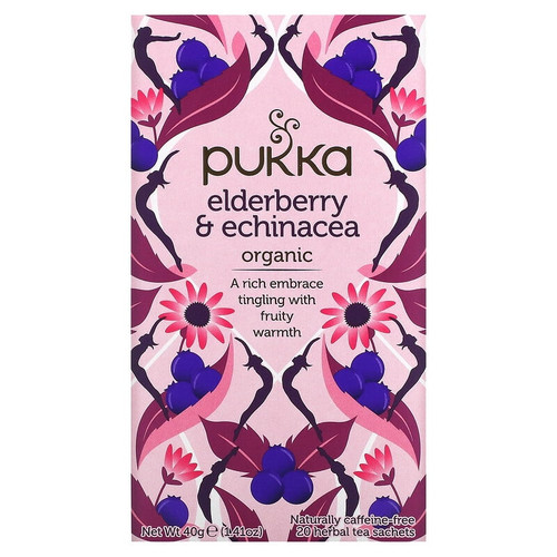 Pukka Herbs, Organic Herbal Tea, Elderberry & Echinacea, 20 Sachets, 0.07 Oz