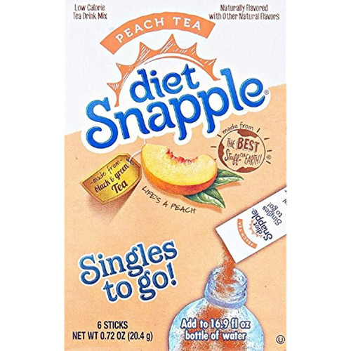 Diet Snapple Singles To Go Peach Tea (6 Sticks In Each Box) 4 Boxes