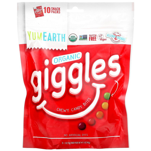 Yumearth Organic Giggles, Chewy Candy Bites, 10 Snack Packs, .5 Oz (14 G) Each