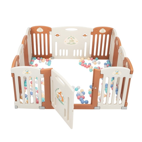 Homedirect Safety Baby Playpen For Boy Girls, Toddler Play Playards With 14 Panels Infants Activity Board(brown White)