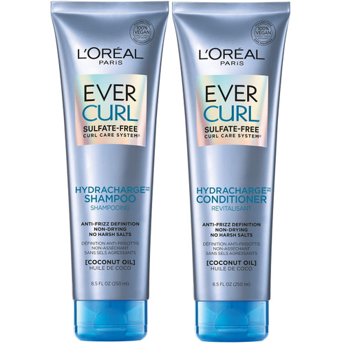 L'oreal Paris Evercurl Sulfate Free Shampoo And Conditioner Kit For Curly Hair, Lightweight, Anti-frizz Hydration, Gentle On Curls, With Coconut Oil, 8.5 Ounce, Set Of 2 (packaging May Var