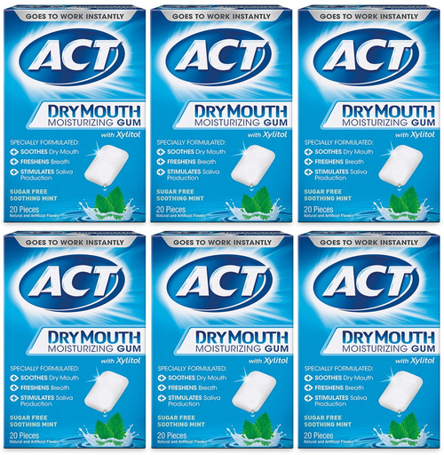 Act Dry Mouth Moisturizing Gum, Sugar-free Soothing Mint, 20 Ea (pack Of 6)