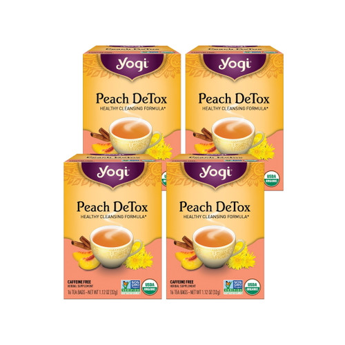 Yogi Tea Peach Detox, Caffeine Free Organic Herbal Tea, Wellness Tea Bags, 4 Boxes Of 16