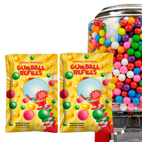 Global Gumball 13 Mm 0.5 Inch Fruity Mix Gumballs 2 Lb - Assorted Colors Gum Balls Machines Refill For Kids - 520 Pcs