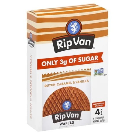 Rip Van Wafels Dutch Caramel & Vanilla Stroopwafels - Healthy Snacks - Non-gmo Snack - Keto Friendly - Office Snacks - Low Sugar (3g) - Low-calorie Snack - 4 Count