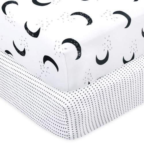Little Star Organic 100% Pure Organic Cotton Fitted Jersey Knit Crib Sheets, 2 Pk, To The Moon And Back