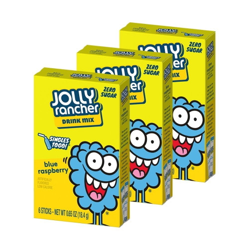 Jolly Rancher Blue Raspberry Singles To Go Drink Mix, 0.65 Oz, 6 Ct (pack-3)