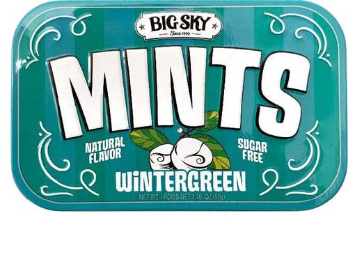 Big Sky Sugar Free Wintergreen Mint Candy, 50g Tin - 6 Count Display Tray