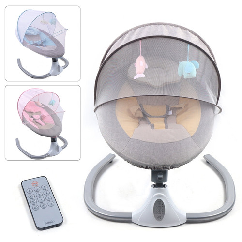 Fichiouy Electric Baby Swing Cradle Infant Bouncer Music Rocker Chair With Remote Control&mosquito Net Gray