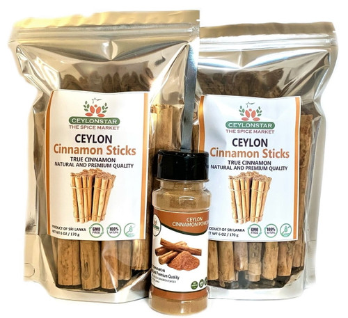 Pure Ceylon  Cinnamon Sticks 12 0z/340 G .with 50g Ceylon Cinnamon Powder  Product Of Sri Lanka