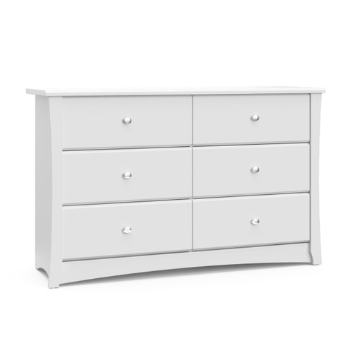 Storkcraft Crescent 6 Drawer Modern Horizontal Dresser White Finish
