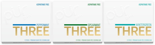 Three Gum Sugar Free Chewing Gum With Xylitol - Natural Flavor Variety Pack - 12 Pieces (pack Of 3)