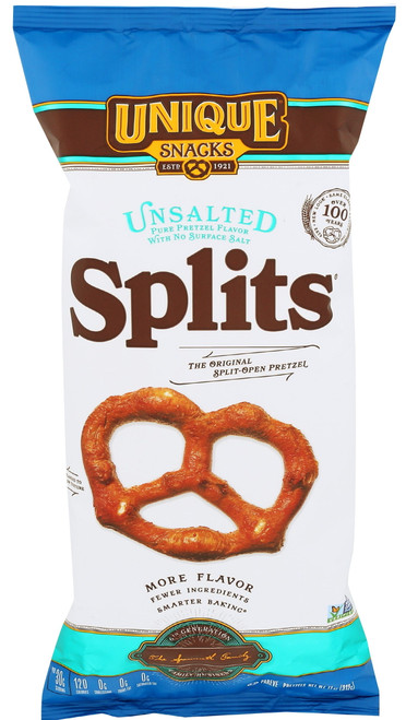 Unique Snacks - Unique Pretzels Unsalted Splits Pretzels, Homestyle Baked, 11 Ounce Bags, 66 Ounces Total (pack Of 6)