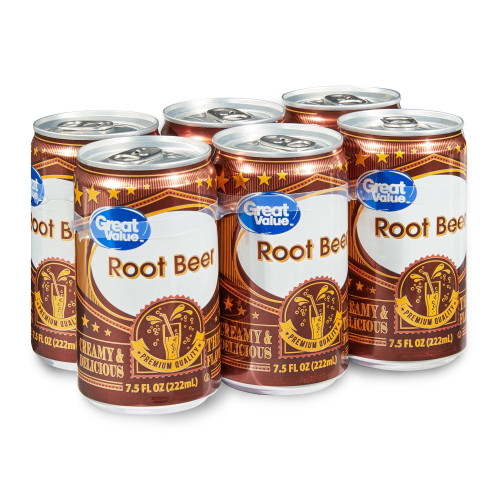 Great Value Root Beer Cola Soda Pop, 7.5 Fl Oz, 6 Pack Cans