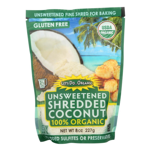 Let's Do Organic Shredded Coconut Unsweetened 8 Oz Pack Of 4