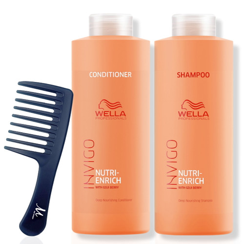 Wella Invigo Nutri-enrich Deep Nourishing Shampoo 1 Liter, Wella Invigo Nutri-enrich Deep Nourishing Conditioner 1 Liter, And M Hair Designs Detangling Comb (bundle 3 Items)
