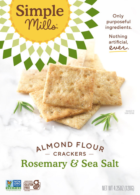 Simple Mills Crackers, Rosemary & Sea Salt, Almond Flour, 4.25 Oz.
