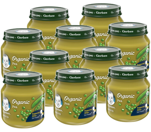 Gerber Organic Stage 1 Baby Food, Peas, 4 Oz Jar, 10 Pack