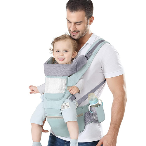 Baby Carrier Ergonomic Infant Carrier With Hip Seat Kangaroo Bag Soft Baby Carrier Newborn To Toddler 7-66lbs Front And Back Baby Holder Carrier For Men Dad Mom Blue