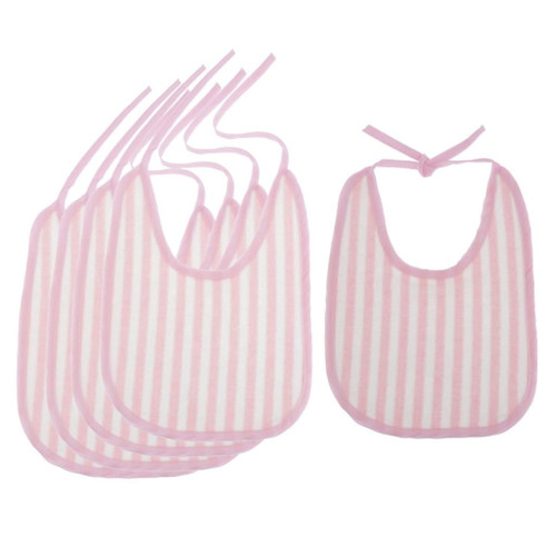 5 Pieces Large Toddlers Bibs - Soft Absorbent Feeding Drooler Bibs Kids - Cute Stripes - Pink, 29x22cm