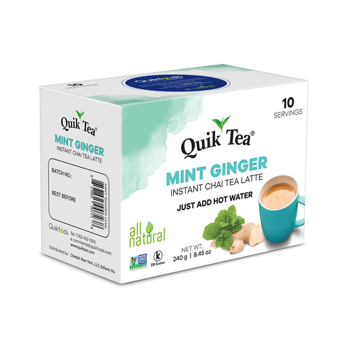 Quiktea Mint (pudina) Ginger Chai Tea Latte - 10 Count Single Box - All Natural & Preservative Free Authentic Instant Chai Tea - Just Add Hot Water!