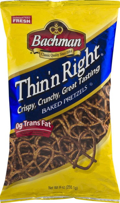 Bachman Thin'n Right Baked Pretzels- Crispy, Crunchy, Great Tasting, 4-pack 9 Oz. Bags
