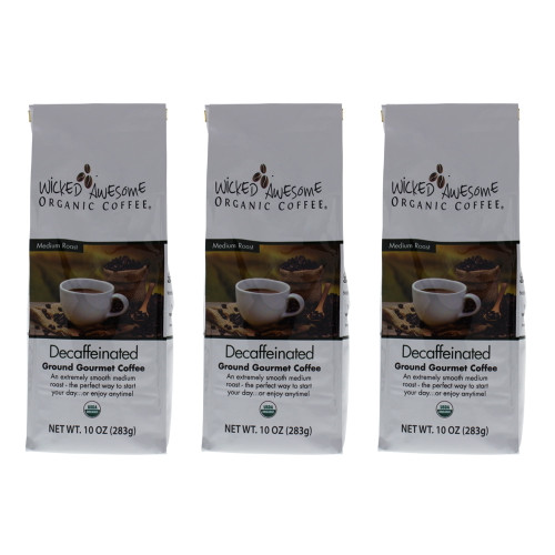 Wicked Awesome Organic Decaffeinated Ground Gourmet Coffee By Bostons Best For - 10 Oz Coffee - Pack Of 3