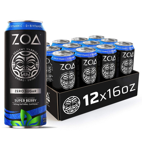Zoa Zero Sugar Energy Drink, Super Berry, 16 Oz. (12 Pack) - Supports Immunity, Focus, Hydration, Body & Energy - 100% Dv Vitamins C, B6 & B12