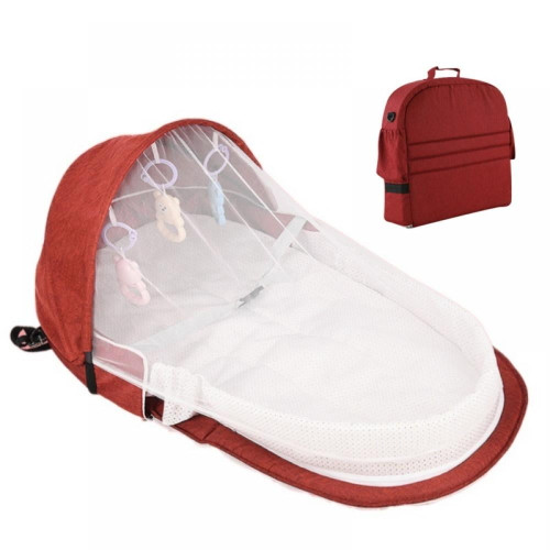 Brc Portable Bassinet For Baby Foldable Baby Bed Travel Sun Protection Breathable Mosquito Net Red