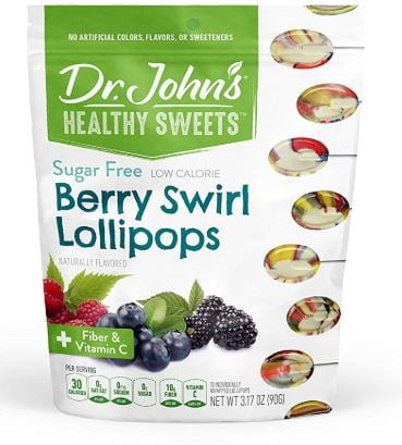Dr. John's Healthy Sweets Berry Swirl Lollipops: Wildberry - Sugar Free With Xylitol - 3.2 Oz Bag Pack Of 1