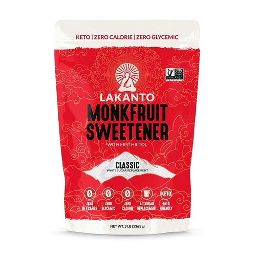 Lakanto Classic Monk Fruit Sweetener - White Sugar Substitute, Zero Calorie, Keto Diet Friendly, Zero Net Carbs, Zero Glycemic, Baking, Extract, Sugar Replacement (classic White - 3 Lbs)