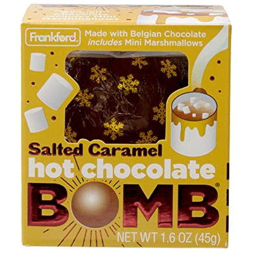 Frankford Salted Caramel Hot Chocolate Bomb, Individually Wrapped, Melting Milk Chocolate Ball With Mini Marshmallows Inside, Net Weight 1.6 Oz, Easter Basket Stuffers For Kids Girls Boys Teens A