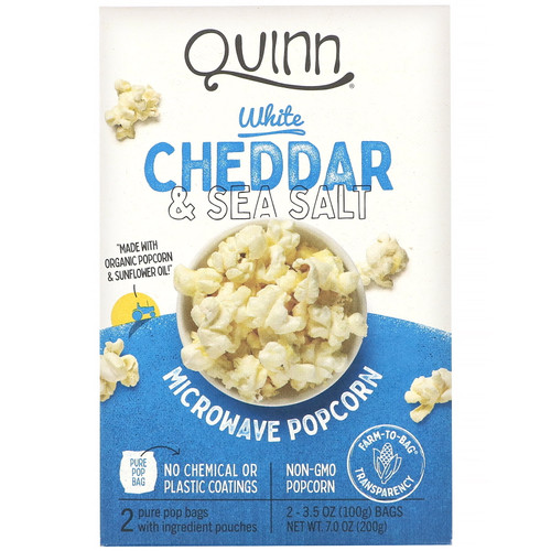 (6 Pack)quinn Snacks Microwave Popcorn, White Cheddar & Sea Salt, 7 Oz.