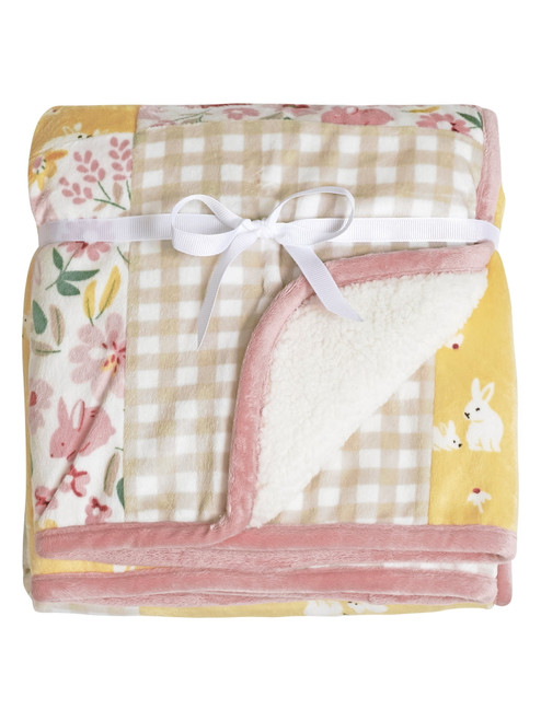Modern Moments By Gerber Baby & Toddler Girl Patchwork Blanket With Sherpa, Yellow Floral