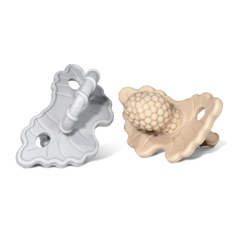 Razbaby Razberry Silicone Baby Teether Toy (2-pack) - Teething Relief Pacifier Tan/grey