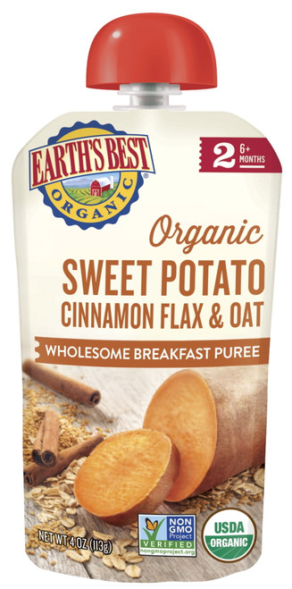 Earth's Best Organic Stage 2, Sweet Potato Cinnamon Flax & Oat, 4 Ounce Pouch