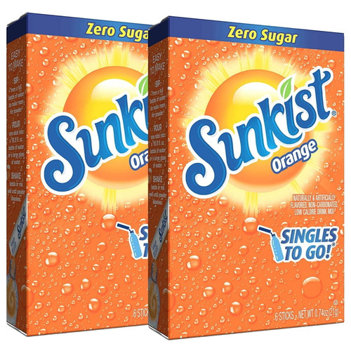 Ns Sunkist Soda Orange Singles To Go Drink Mix, Sugar-free Caffeine-free Non-carbonated Water Enhancer Powder Sticks Beverage 2 Boxes - 6 Sachet Per Box - 12 Total Servings