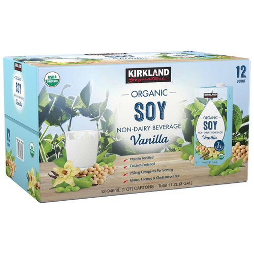 Kirkland Signature Organic Soy Beverage, Vanilla, 32 Fl Oz, 12-count