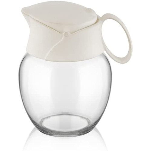 Whitesea Design Creamer Pitcher Easy To Open And Close Lid With Spring System, Small Glass Body And Bpa-free Plastic Lid, Multi Purpose Pourer Coffee Syrup Milk Juice Creamer Dispenser (210 Cc)
