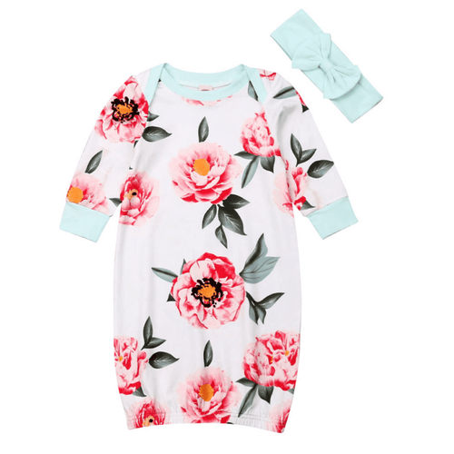 2pcs Floral Swaddle Wrap Blanket Baby Sleeping Bag Sleepsack Headband Set