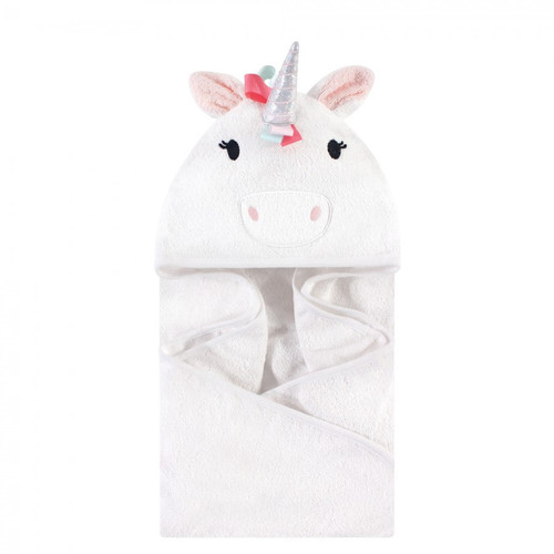 Hudson Baby Infant Girl Cotton Animal Face Hooded Towel, Rainbow Unicorn, One Size