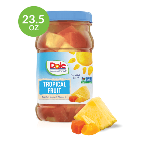 Dole Tropical Fruit In 100% Fruit Juice, Jarred Pineapple And Papaya, 23.5 Oz Jar