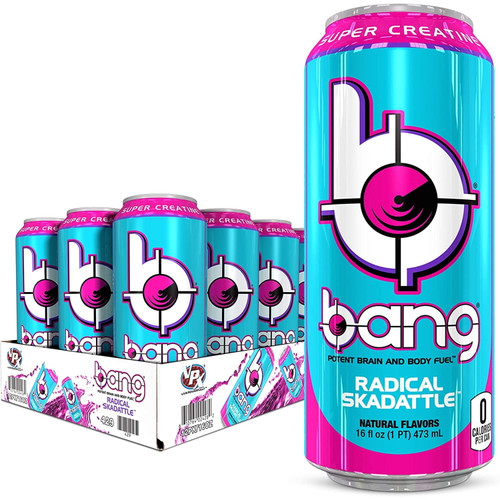 Bang Radical Skadattle Energy Drink, 0 Calories, Sugar Free With Super Creatine, 16 Fl Oz (pack Of 12), Bang Energy Drink Deliver A Safe, Sugar-free, Carb-free, Crash-fr...