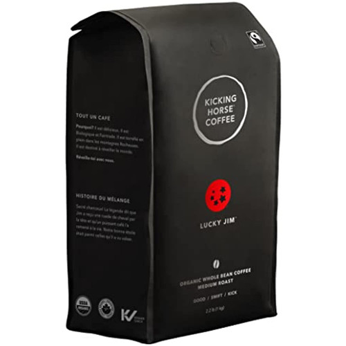 Kicking Horse Coffee Lucky Jim Whole Beans, Medium Roast, Certified Organic Fairtrade, Chocolate, 35 Oz