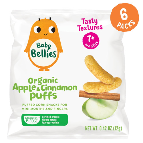 Baby Bellies Organic Apple & Cinnamon Puffs Snack, 0.42 Oz Bag, 6 Pack