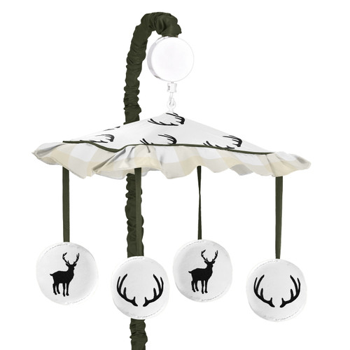 Sweet Jojo Designs Green And Beige Rustic Deer Buffalo Plaid Check Musical Baby Crib Mobile For Woodland Camo Collection