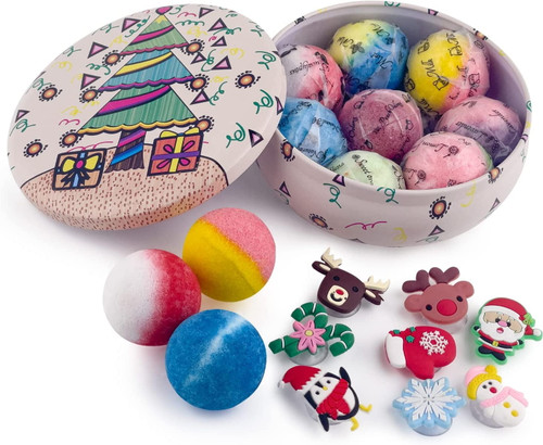 Bath Bombs For Kids With Surprise Inside, One Set With 8pcs Kids Bath Bombs With Christmas Suction Toys Inside, Organic Relaxing Bubble Bath Fizzies, Bulk Bath Spa Kids Birthday Gift